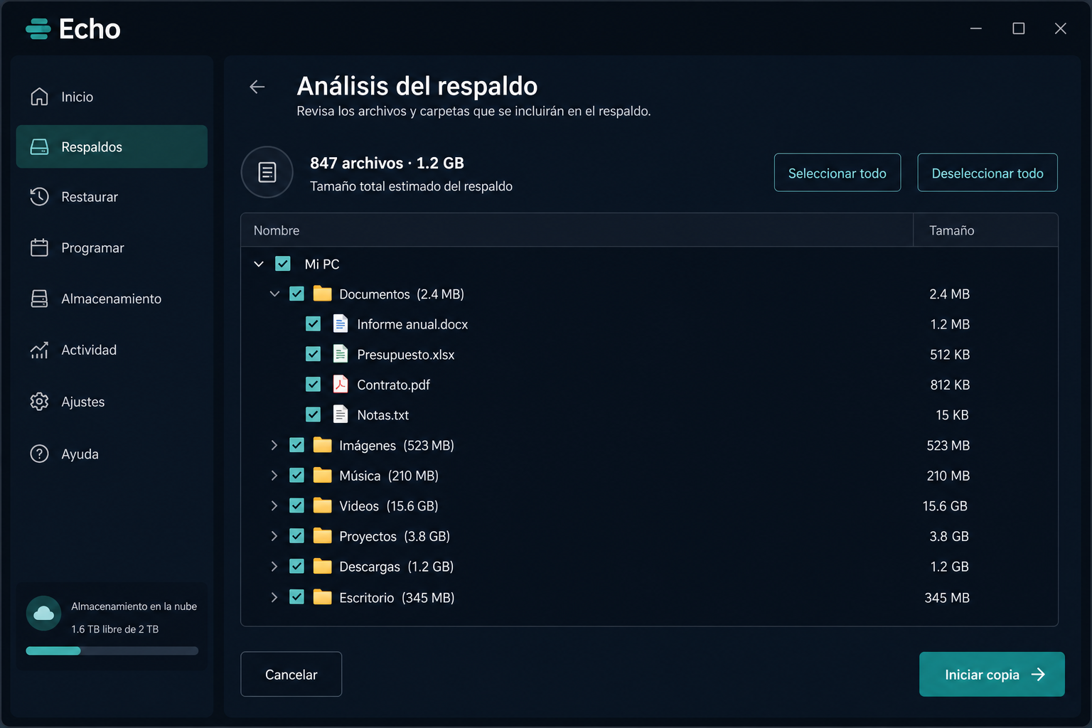 Vista previa con selección parcial